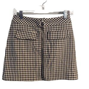 Urban Outfitters Medium M womens front zip mini skirt womens black tan check